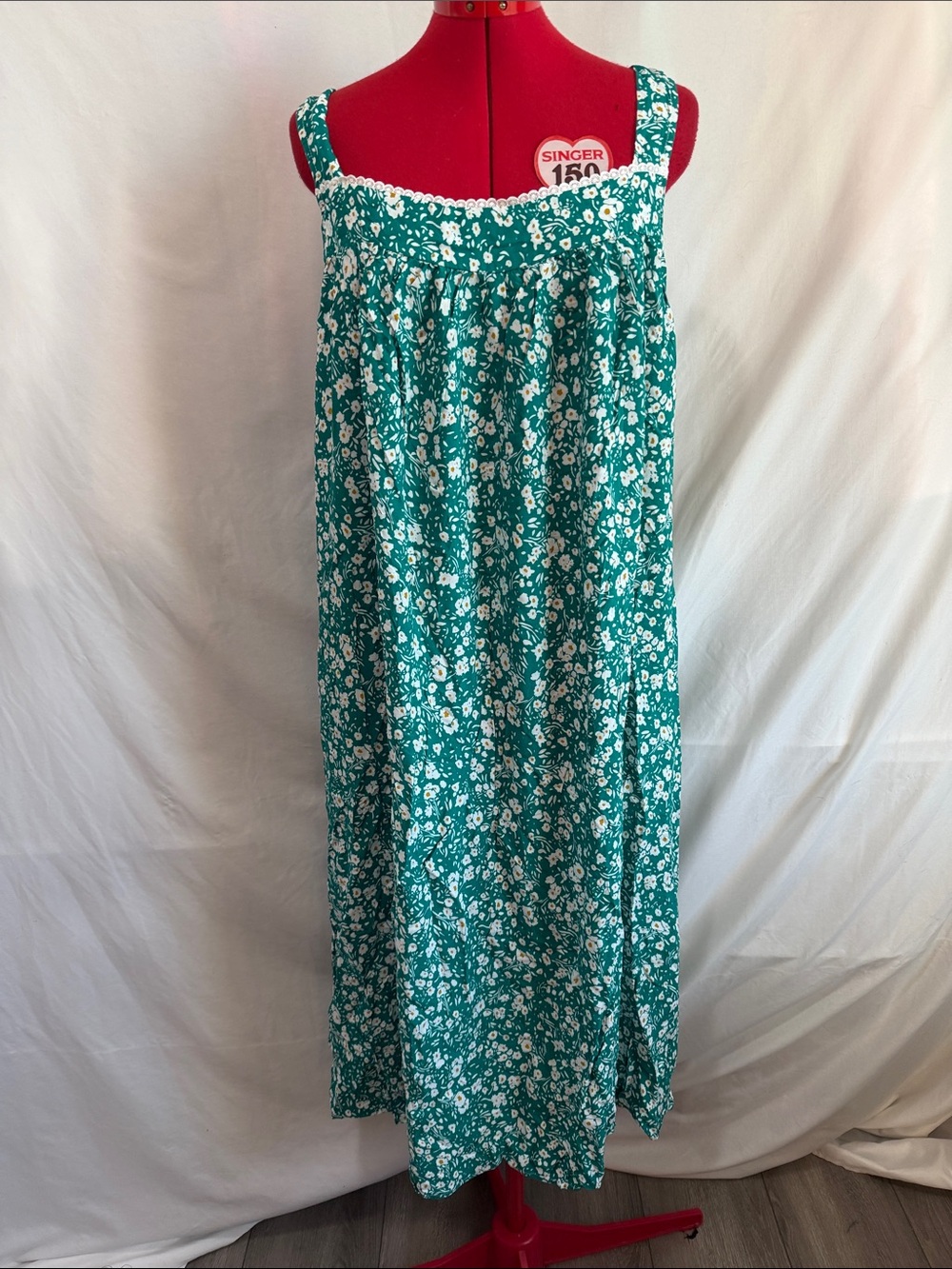 Green Floral Maxi Skirt with White Bloom Print